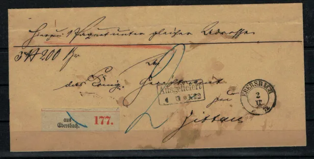 Sachsen Ebersbach nach Zittau, Paketbegleitbrief 1872