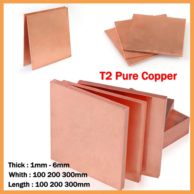 PURE COPPER SHEET Plate CU T2 Cut Sheet Metal Plate 1mm to 6mm Thick
