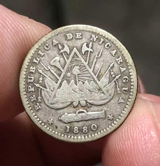 Nicaragua 1880 SILVER 10 Centavos. KM# 3