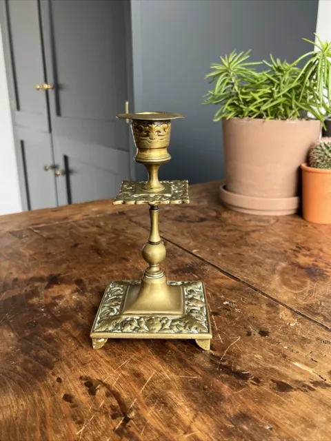 Brass Candle Stick  Vintage Antique 16.5cm Tall Victorian - Holder - Square