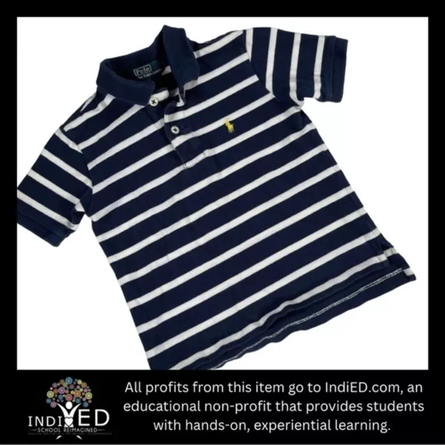 Polo by Ralph Lauren Navy Striped 100% Cotton Yellow Pony Polo Shirt Kids Size 4