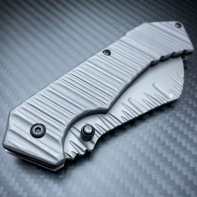 TACTICAL Spring Assisted Open Pocket Knife CLEAVER RAZOR FOLDING Blade Gunmetal 3