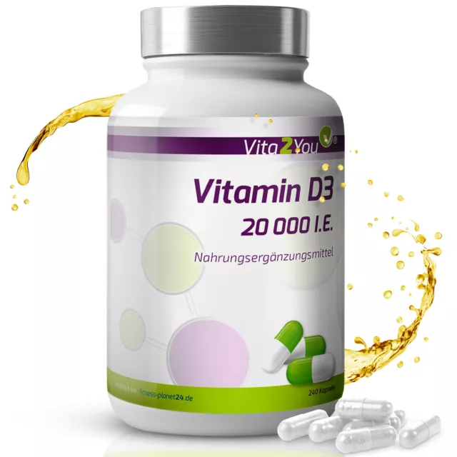 Vita2You Vitamin D3 - 20.000 IE - 240 Kapseln - hochdosiert - vegetarisch