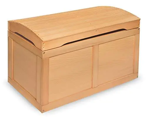 Kid's Hardwood Barrel Top Toy Box Storage Chest with Safety Hinge - Natural