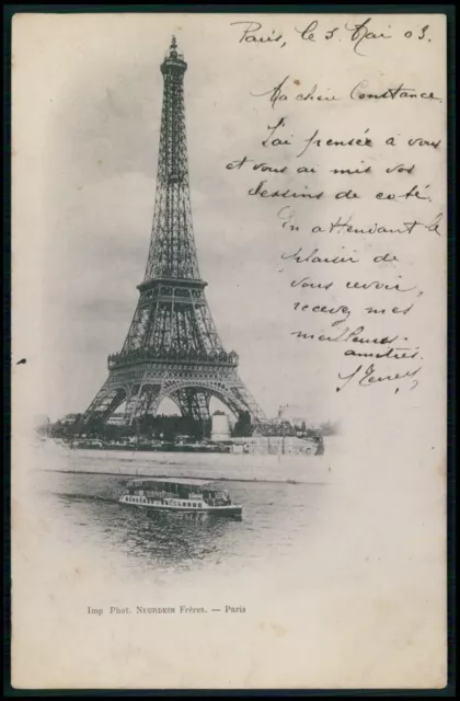 a02 Paris Gustave Eiffel Tower iron architecture original 1900s French postcard