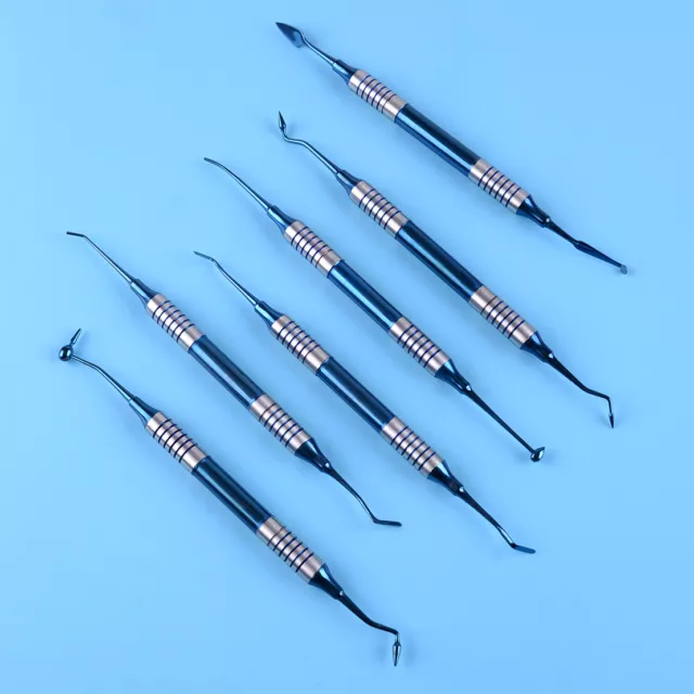 6 Pc Dental Composite Filling Instrument Blue Titanium Coated Restorative Kit zy