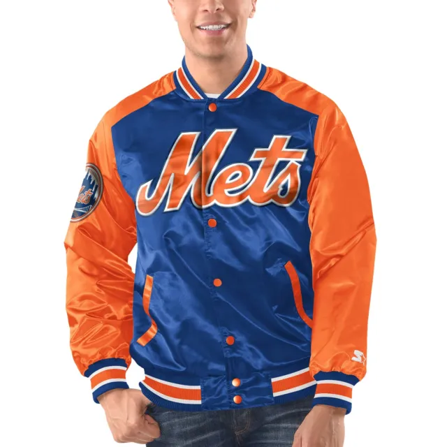 Men's Starter Royal/Orange New York Mets Varsity Satin Full-Snap Jacket