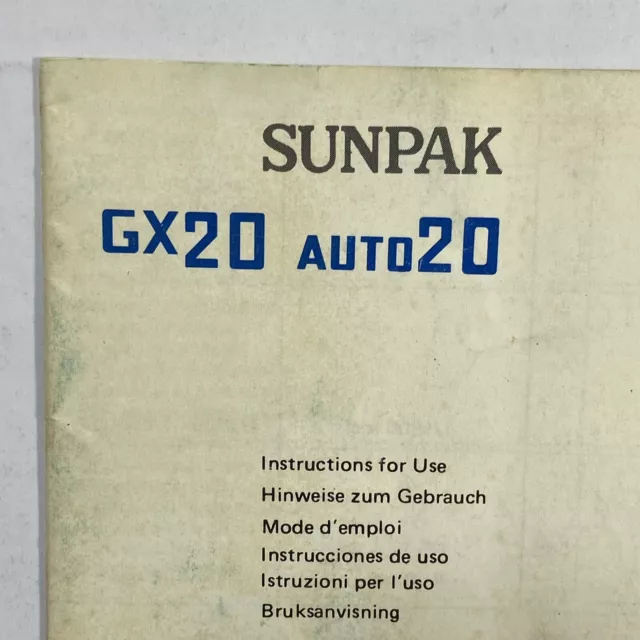 Vintage Sunpak GS20 Auto20 Flash Guidebook Brochure Manual
