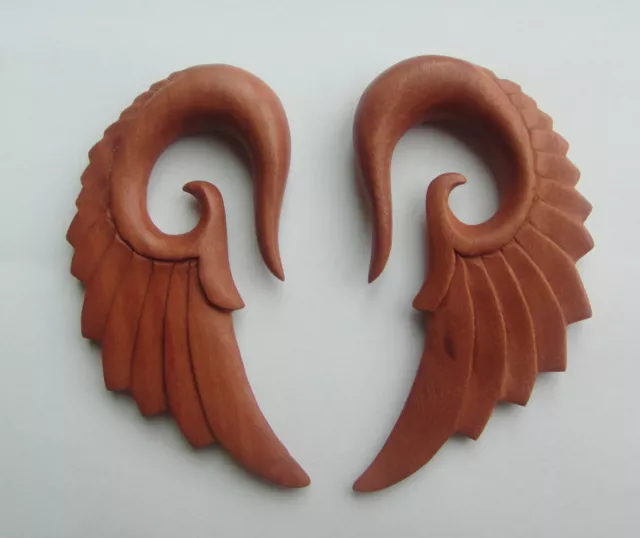 Pair Organic ANGEL WINGS Sawo Wood Spirals Ear Expander Taper Plugs Gauge PickSZ