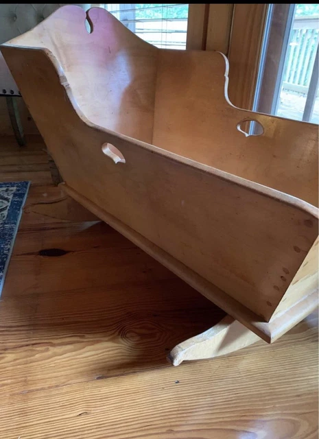 Antique Hand Pegged Wooden Baby Cradle Large
