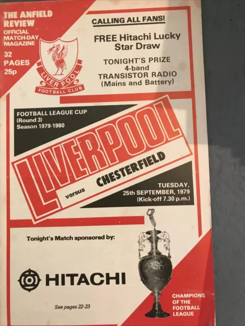 Liverpool v Chesterfield(League Cup 3rd Round 79/80) 25/9/79 Cr