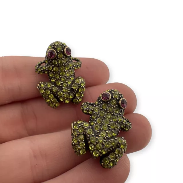 RARE Heidi Daus ~ KISSING FROGS ~ CLIP ON EARRINGS Crystals