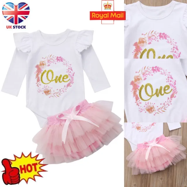 1st Birthday Outfit Baby Girls Frilly Tutu Dress Skirt Cake Smash Photoshoot UK