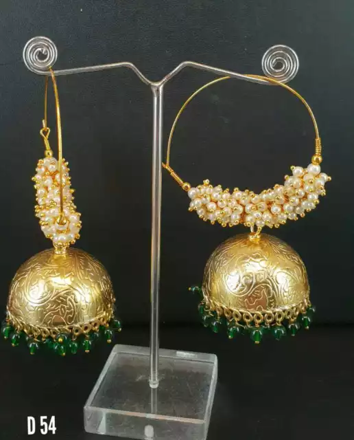 Plaqué Or Indien Kundan Gland Oreilles Jhumka Dernier Bollywood Bijoux ES14