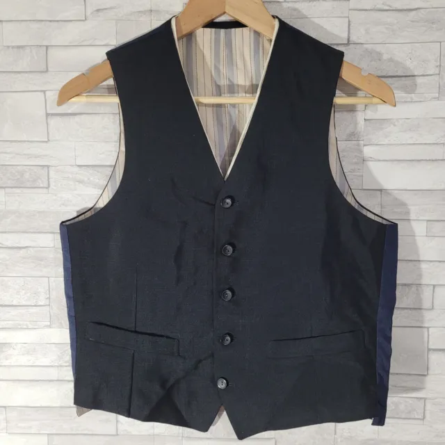 Mens VINTAGE Waistcoat Black Blue Lined Chest 36 Small