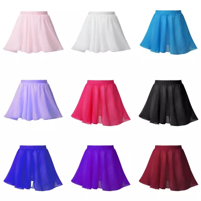 Girl Ballet Dance Basic Chiffon Wrap Skirt Kid Skate Circular Pull-On Tutu Skirt