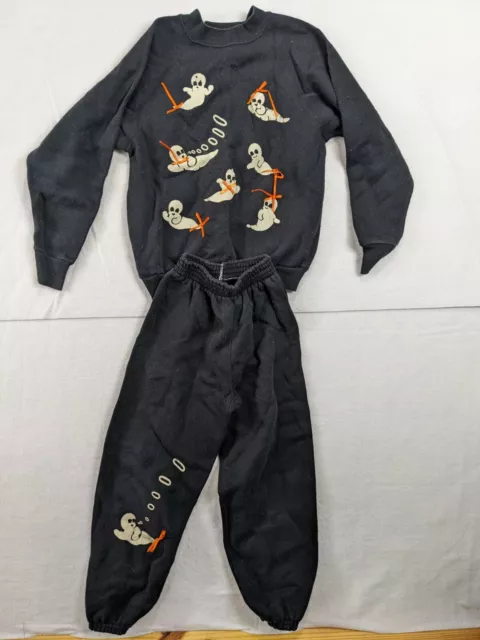 Tultex Halloween Ghost Sweatshirt M10/12 Sweatpants S 6/8 Set Black