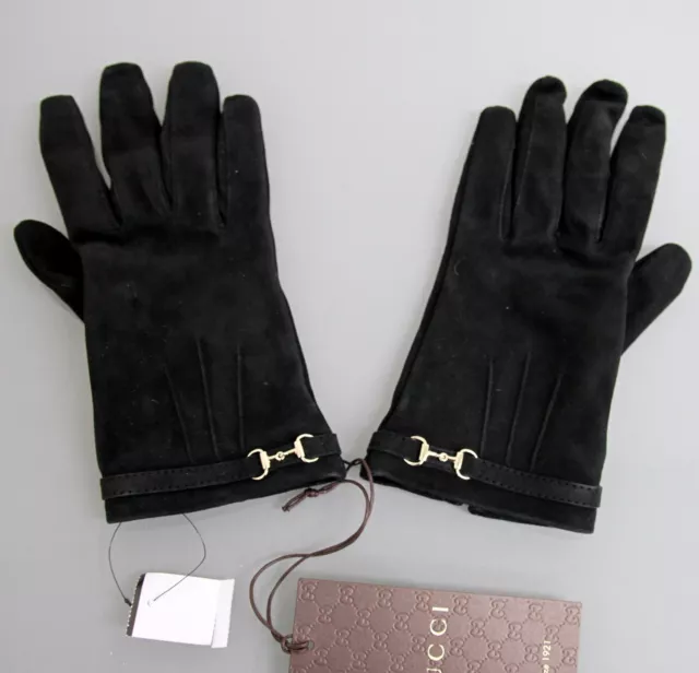 New GUCCI leather unisex gloves L'aveugle Par Amour (Blind For Love) Black  Sz 9