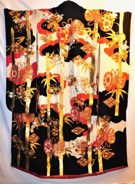 5421 Japanese Kimono Iro-Uchikake Luxurious Wedding Pure Silk - BLACK + Ecru