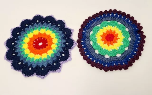 Handmade Crochet Hot Pad Trivet Potholder Table Topper Rainbow Circle Vintage