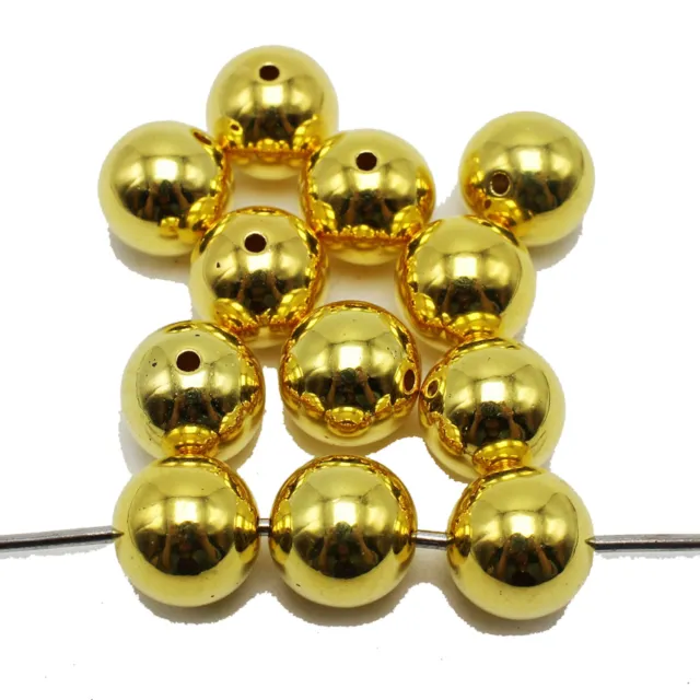 50 cuentas espaciadoras redondas de acrílico metálico metálico en tono dorado cuentas de bola lisas de 14 mm