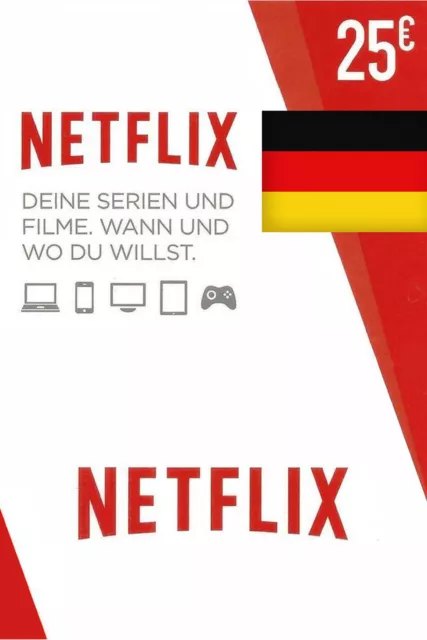 €25 Netflix Gift Card - 25 Euro Netflix Konto Guthaben Digital Code - Nur DE