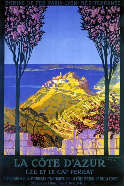 La Cote D'azur Nice France French Riviera Ocean View Travel Vintage Poster Repro
