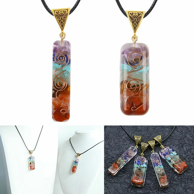 Natural Gemstone Necklace Chakra Stone Pendant Energy Healing Crystal with Chain 3