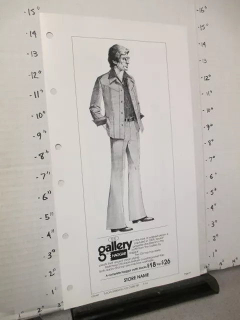 HAGGAR 1976 MEN'S clothing sales ad sheet GALLERY Trevira leisure suit ...