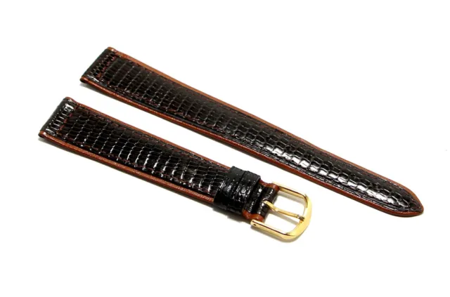 Cinturino per orologio Vintage VERA PELLE DI LUCERTOLA piatto marrone scuro 20mm