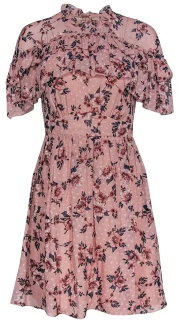 Kate Spade New York Women's Pink Floral Silk Ruffle Prairie Rose Dress