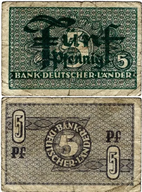 Banknote Bank deutscher Länder 5 Pfennig 1948 WBZ-11a Ro.250 P-11a