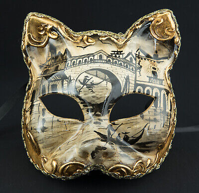 Mask from Venice Cat - Bridge Of Rialto - Gatto Black Golden - 690 VG5B