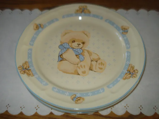 Vintage Tienshan Country Bear 4  Dinner  Plates 10.5” Stoneware