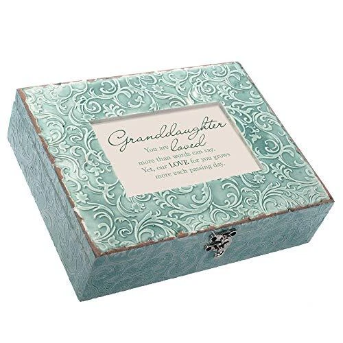 Granddaughter Loved Embossed Teal Filigree Music Box Plays You are My Sunshine