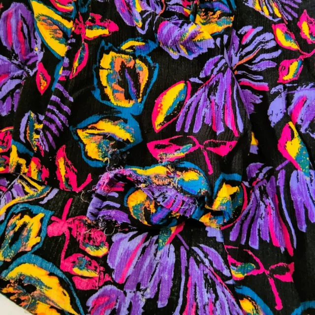 80s Early 90s Button Up Skirt Vivid Floral Pattern Graphic Purple Rework Fabric 2