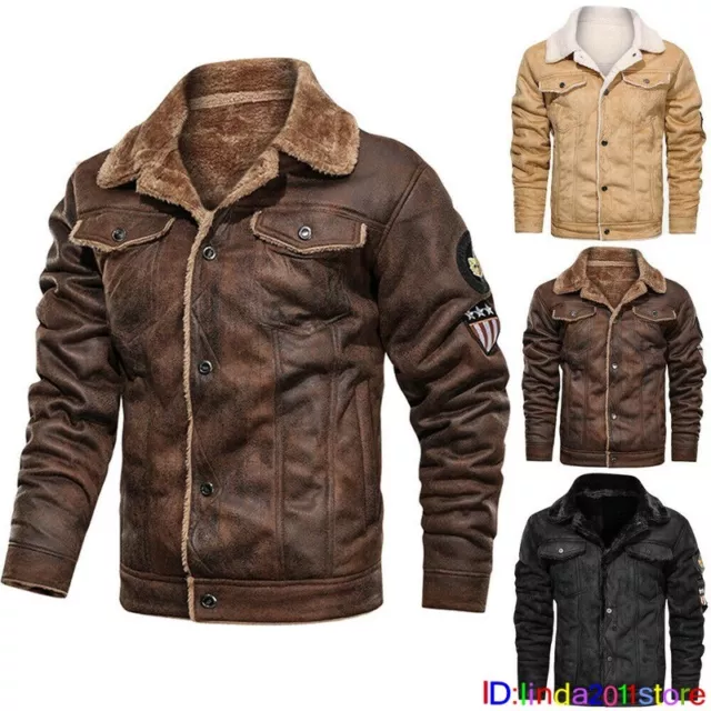 Winter Mens Fur Lined Leather Jacket Warm Coat Lining Thick Coats Cowboy Jacket