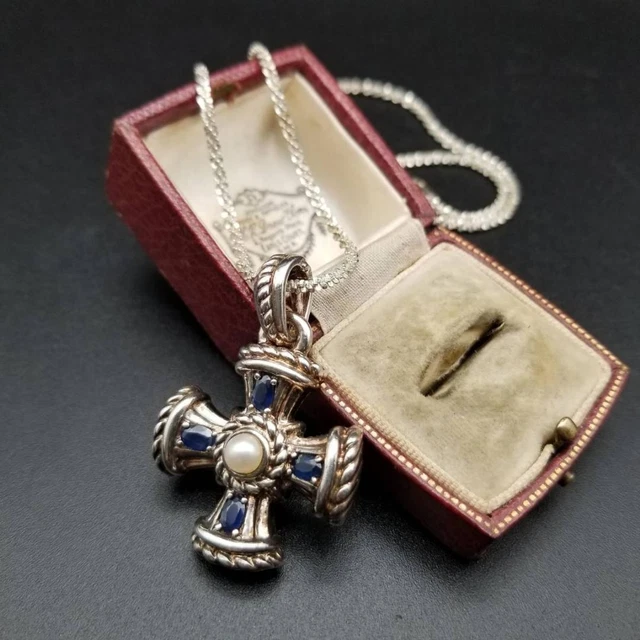 JUDITH RIPKA 925 Silver Sapphire Cross Pendant Silver