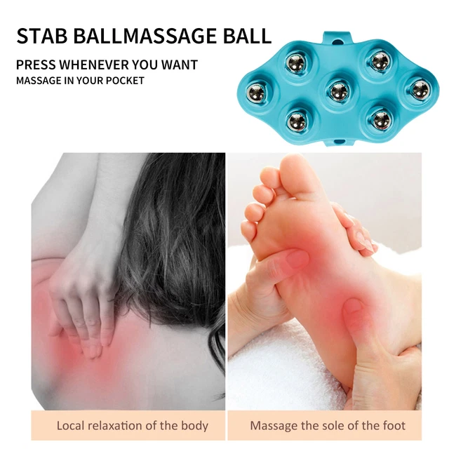 Hand Held Body Massager 7-Ball Massage Glove for Back Neck Foot (Blue) 4