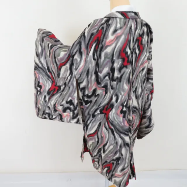 Antique Kimono Haori Silk meisen art pattern White 36.6inch Women's