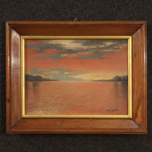 Tableau signé peinture huile sur tablette style ancien 900 paysage marine