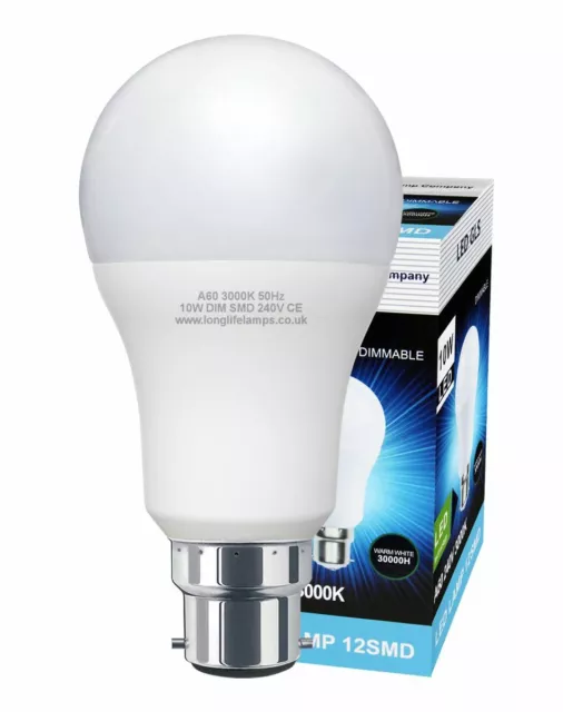 10w GLS Dimmable LED Warm White Light Bulb A60 B22 Bayonet Equivalent 100w