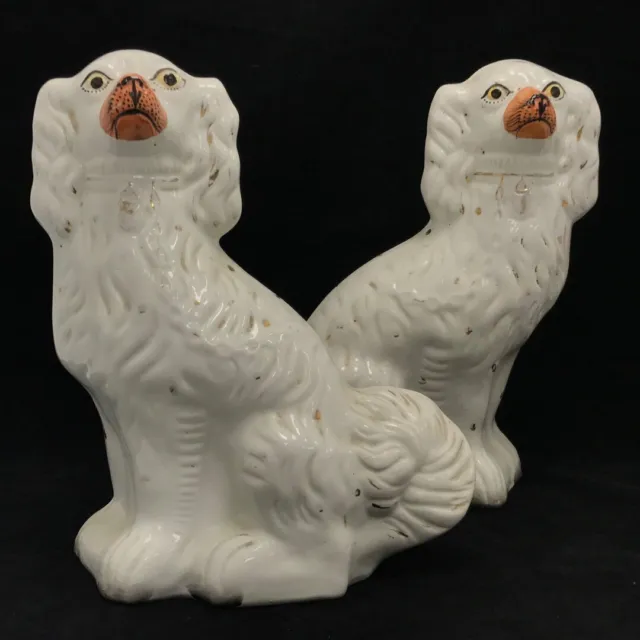 Staffordshire Porcelain Spaniel Hearth Dogs Pair 12" White Ornaments Large RP35