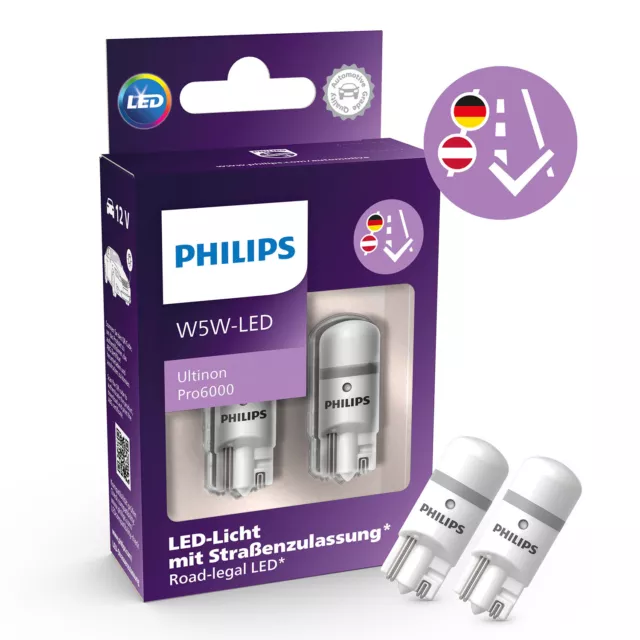 2 x Philips Ultinon Pro6000 W5W L.E.D con omologazione stradale lampadine a incandescenza auto