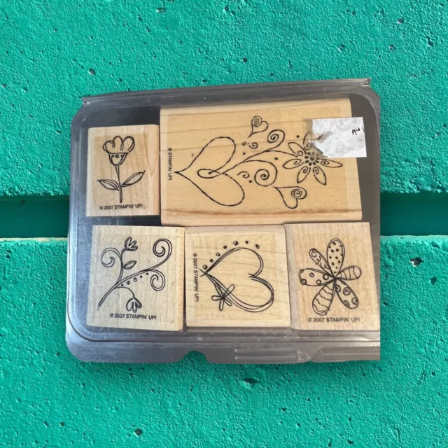 Stampin Up And more - Lot of 5 Rubber Mounted Stamp Set : Hearts And Flowers