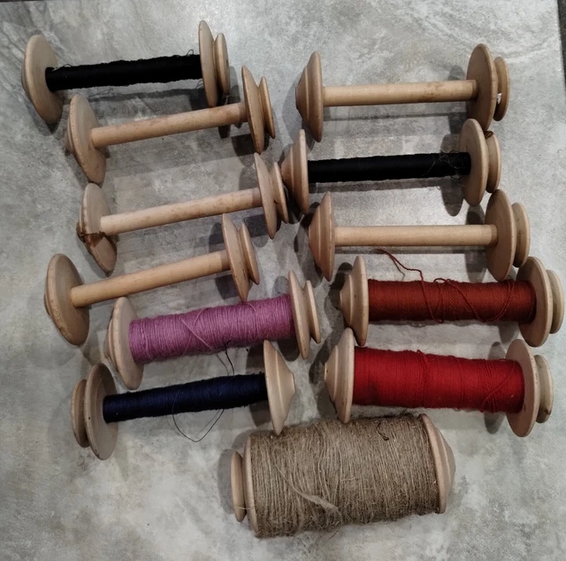 12 carretes vintage de hilo textil de madera husillos bobinas giratorias