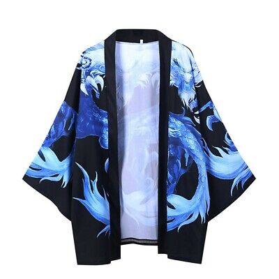 Men's Kimono Cardigan Jacket Japanese Style Flying Crane Seven Sleeves Coat