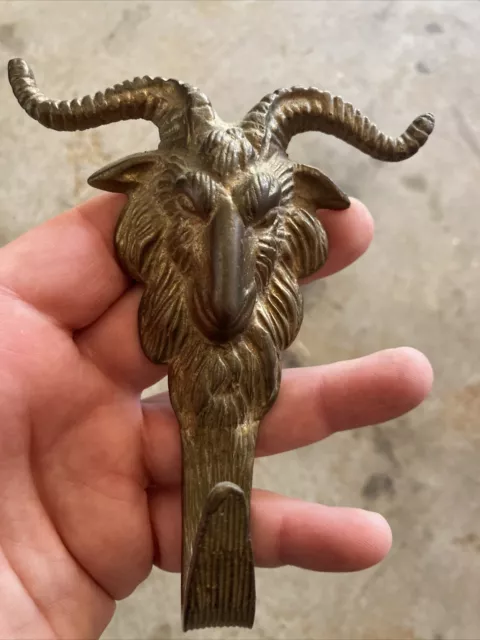MCM Brass Goat Hook Wall Coat Hat Vintage Gold Ram Towel Holder Rack Ram