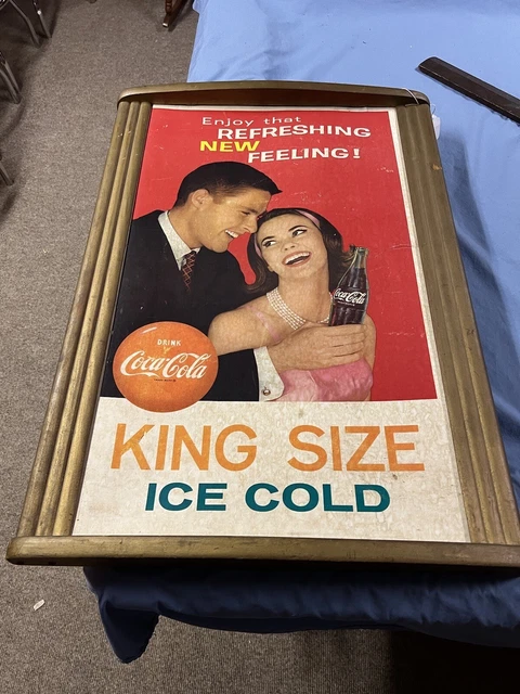 ￼ Antique 1950's Sign Coca Cola Wood Frame Cardboard Insert Last Chance