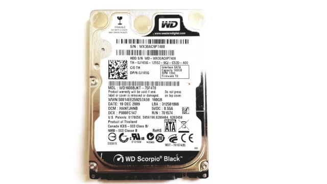Western Digital 160GB 2.5" 7200RPM SATA Hard Drive WD1600BJKT-75F4T0